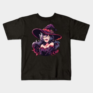 Cute Anime Halloween Witch Smiling Kids T-Shirt